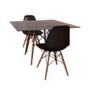 Ver imagem 1 de Conjunto de Mesa de Jantar Eames Eiffel Quadrada 90cm Tampo de Madeira Amêndoa com 2 Cadeiras Pretas