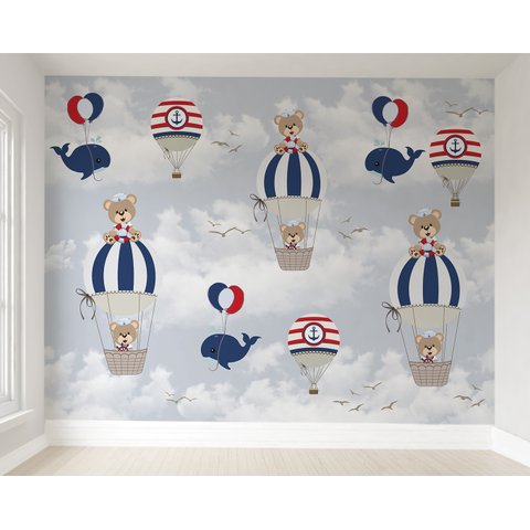 Papel de parede balão ursinho balão infantil menina para quarto de bebê M² PP122