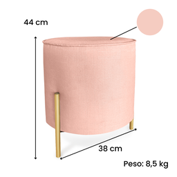 Puff Redondo Decorativo Suede com Pé de Metal Epóxi Dourado - rose - 2