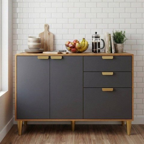Balcão Cozinha 120 cm 2 Portas e 3 Gavetas Elena Cinamomo/Titanium