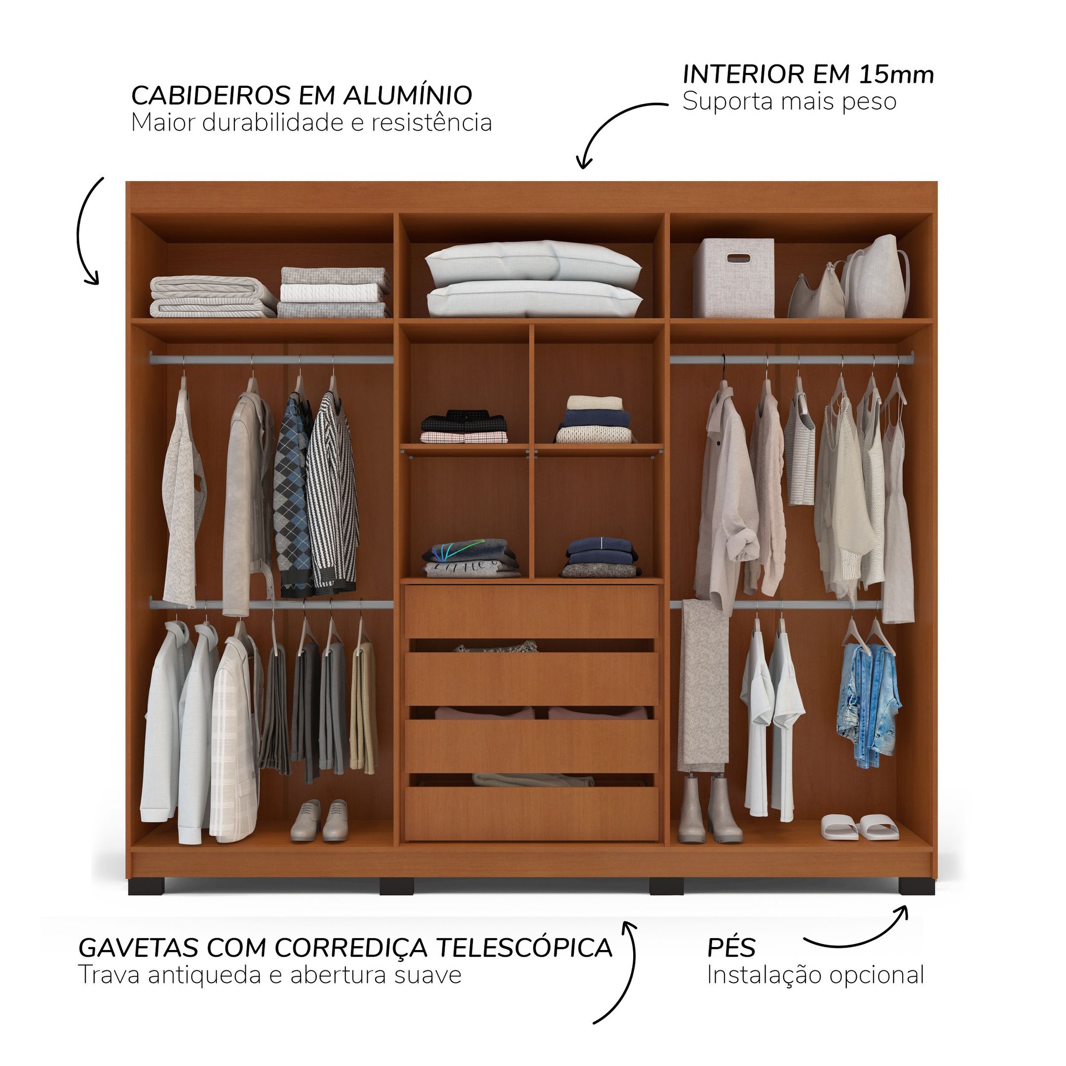 Guarda Roupa 6 Portas 4 Gavetas com Espelho Porto | MadeiraMadeira