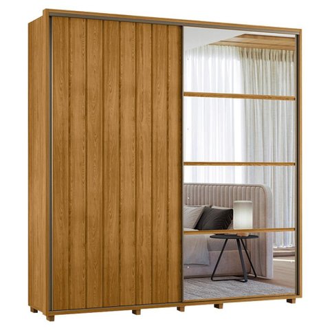 Guarda Roupa Casal Monet 2 Portas Deslizante com Espelho 230 Cm Cumaru Madetec