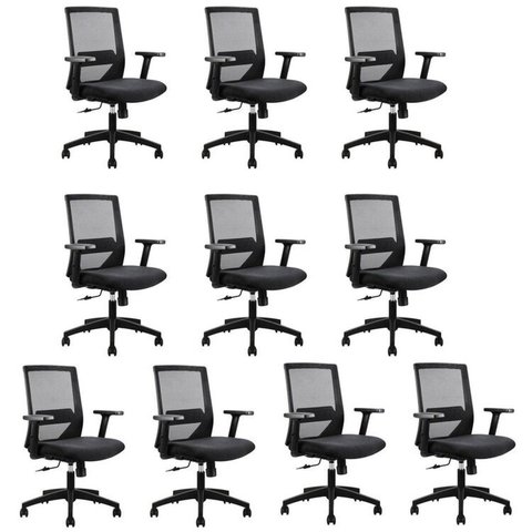 Kit 10 Cadeiras Diretor NR17 Office Chicago Preto Rivatti