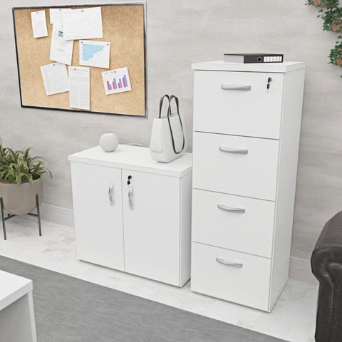 Conjunto Office Armário Baixo e Gaveteiro Arquivo 4 Gavetas 127cm Branco