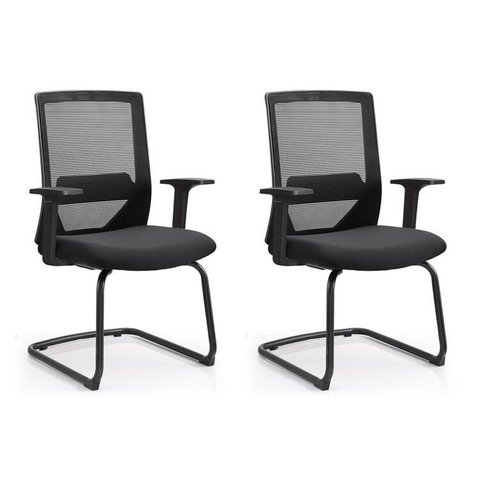 Kit 2 Cadeiras Interlocutor Office Chicago Fixa Preto Rivatti