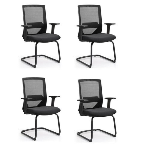 Kit 4 Cadeiras Interlocutor Office Chicago Fixa Preto Rivatti