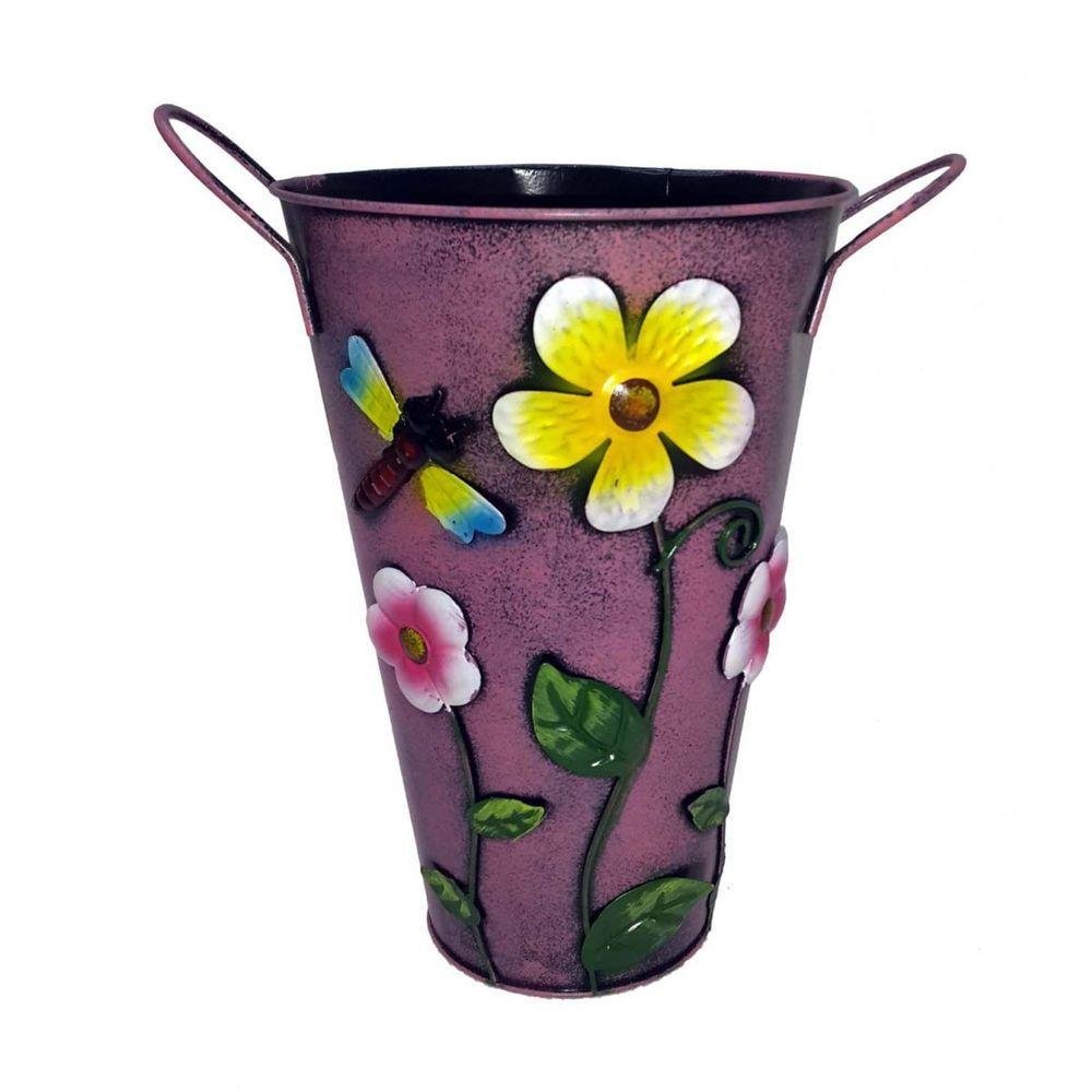 Balde Vaso Enfeite de Ferro com Alça Jardim Quintal - 1