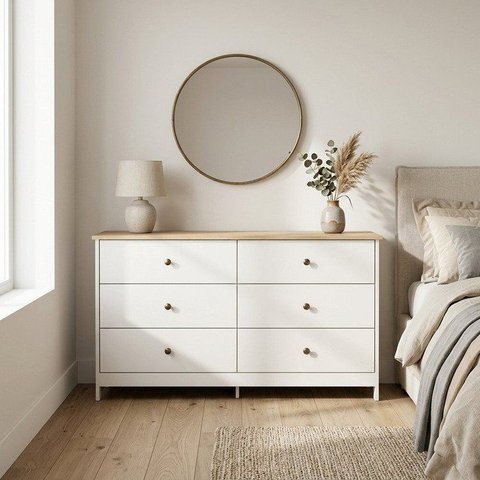 Cômoda Colonial 6 Gavetas 136cm Mel Branco
