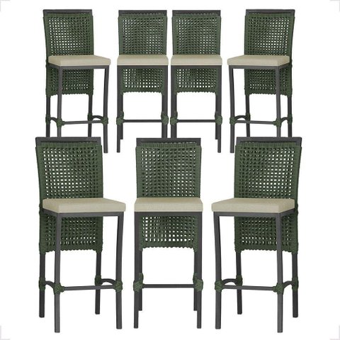 07 Banquetas em Alumínio Roma Preta Corda Náutica Tecido 7 Verde
