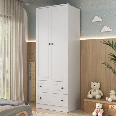 Guarda-Roupa Infantil 2 Portas 2 Gavetas Girassol Branco