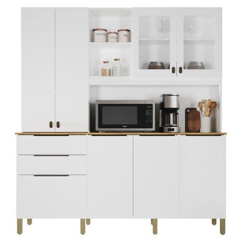 Armário de Cozinha Apolo 7 Portas 3 Gavetas MDF-MDP 180cm Branco