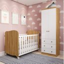 Ver imagem 1 de Quarto de Bebê Guarda-Roupa 2 Portas e Berço Teka 100% MDF Espresso Móveis Branco Brilho/Amêndoa