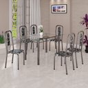 Ver imagem 1 de Conjunto de Mesa Tubular 140cm x 75cm Tampo Vidro Incolor com 6 Cadeiras Lívia Prata/Preto