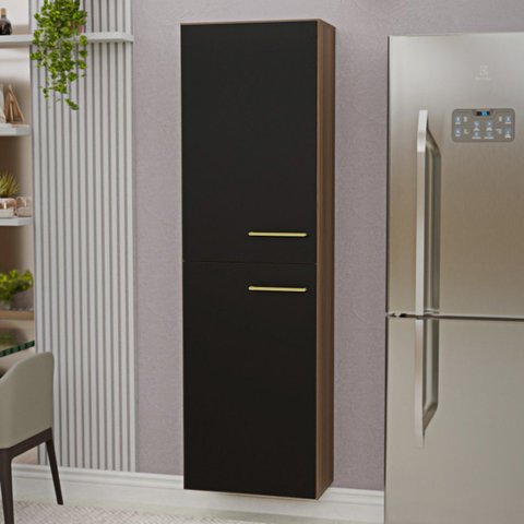 Paneleiro Suspenso Multiuso Modulado 2 Portas Cozinha Completa Compacta Aura Nogal/Preto