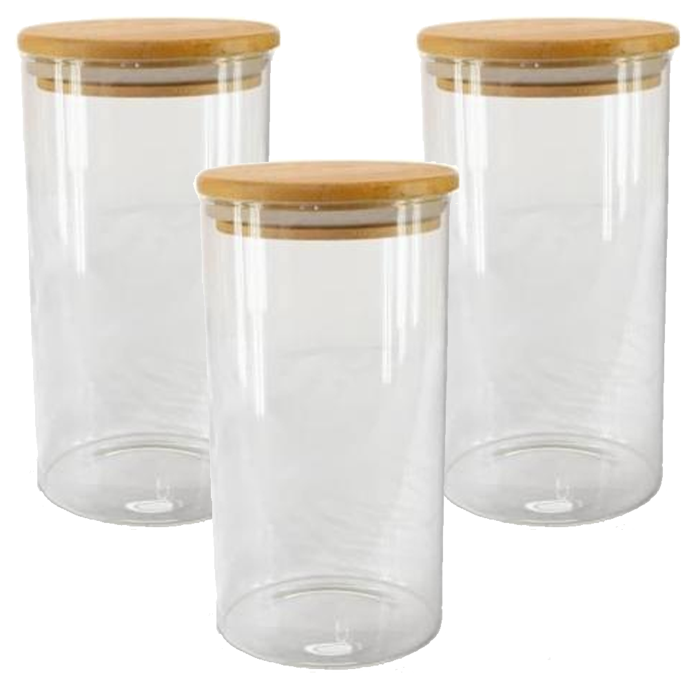 Kit 3 Potes 950ml de Vidro Mantimentos Tampa de Bambu 8,5 X 20cm - 2