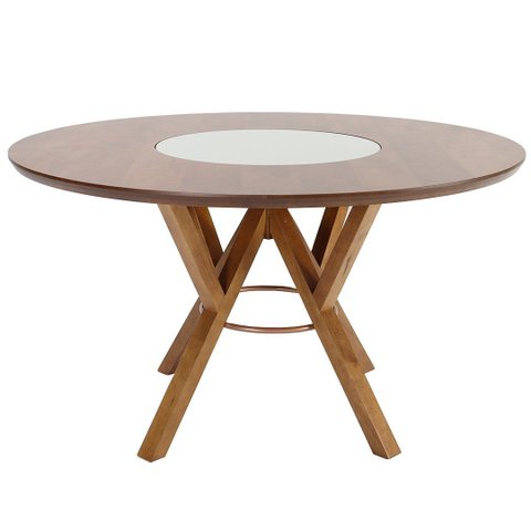Mesa Jantar Garopaba Nacional Móveis Redonda 135 Cm Tampo Madeira Pinhão com Vidro Giratório