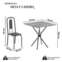 Conjunto de Mesa Tubular 70cm X 70cm Tampo Granito Topázio com 4 Cadeiras Lívia - 3