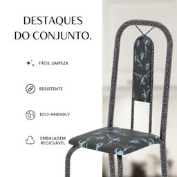 Conjunto de Mesa Tubular 70cm X 70cm Tampo Granito Topázio com 4 Cadeiras Lívia - 6