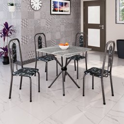 Conjunto de Mesa Tubular 70cm X 70cm Tampo Granito Topázio com 4 Cadeiras Lívia - 1
