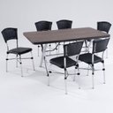 Ver imagem 2 de Conjunto Sala de Jantar Suíça 160cm x 900cm Preto/Cromado/Amadeirado Escuro