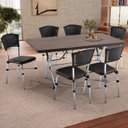 Ver imagem 1 de Conjunto Sala de Jantar Suíça 160cm x 900cm Preto/Cromado/Amadeirado Escuro