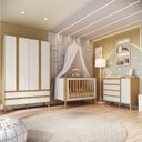 Ver imagem 1 de Quarto de Bebê Berço Arredondado 3 em 1 Guarda-Roupa 4 Portas e Cômoda 100% MDF Luly Espresso Móveis Bege/Off White/Amêndoa