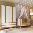 Ver imagem 1 de Quarto de Bebê Berço Arredondado 3 em 1 e Guarda-Roupa 4 Portas 100% MDF Luly Espresso Móveis Bege/Off White/Amêndoa