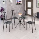 Ver imagem 1 de Conjunto de Mesa Tubular 75cm x 75cm Tampo Vidro Incolor com 4 Cadeiras Lívia Prata/Preto