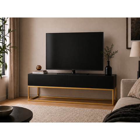 Rack para Sala Preto Estante Industrial para TV Pé de Ferro Dourado