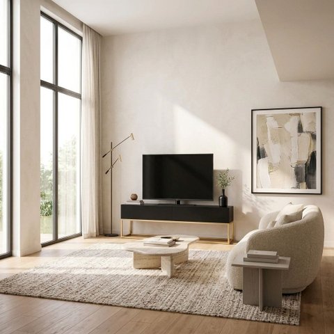 Rack para Sala Preto Estante Industrial para TV Pé de Ferro Dourado