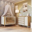 Ver imagem 1 de Quarto de Bebê Berço Arredondado 3 em 1 e Cômoda 1 Porta 100% MDF Luly Espresso Móveis Bege/Off White/Amêndoa