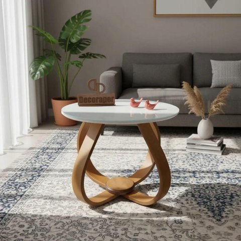 Mesa de Centro Cebola Redondo MDF Vidro Laqueado 50cm Branco Decoraper