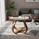 Ver imagem 1 de Mesa de Centro Cebola Redondo MDF Vidro Laqueado 50cm Branco Decoraper