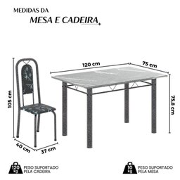 Conjunto de Mesa Tubular 120cm X 75cm Tampo Granito Topázio com 4 Cadeiras Lara - 14