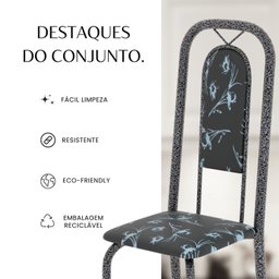 Conjunto de Mesa Tubular 120cm X 75cm Tampo Granito Topázio com 4 Cadeiras Lara - 6