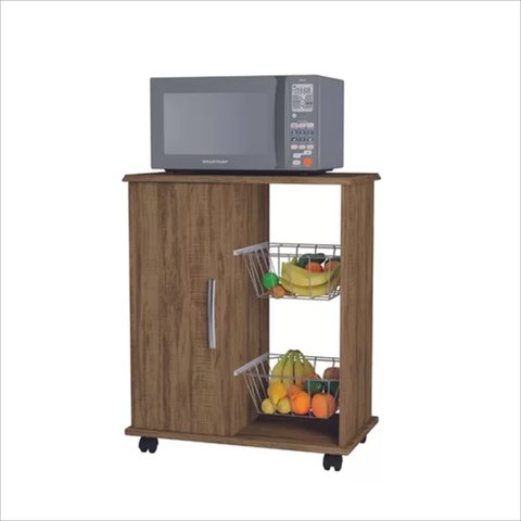 Fruteira Armário Iana C/ 1 Portas e 2 Cestos Amêndoa Wood