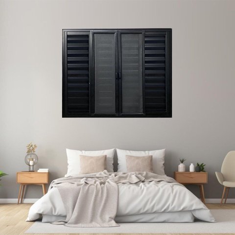 Janela Veneziana 6 Folhas com Tela Mosquiteira Aluminio 100cm x 200cm Preto Esquadrias Bergamo