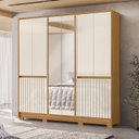 Ver imagem 1 de Guarda Roupa Casal 10 Portas 4 Gavetas com 2 Espelhos Alasca Marrom/Freijo/Off White