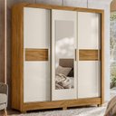 Ver imagem 1 de Guarda Roupa Casal 3 Portas de Correr 2 Gavetas 1 Espelho Bahamas Marrom/Freijo/Off White