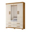 Ver imagem 3 de Guarda Roupa Casal 4 Portas 4 Gavetas 2 Espelhos e Pés Miami Marrom/Freijo/Off White