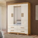 Ver imagem 1 de Guarda Roupa Casal 4 Portas 4 Gavetas 2 Espelhos e Pés Miami Marrom/Freijo/Off White