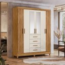 Ver imagem 1 de Guarda Roupa Casal Frisado 6 Portas 4 Gavetas com 2 Espelhos Aruba Marrom/Freijo/Off White