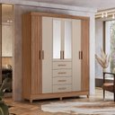 Ver imagem 1 de Guarda Roupa Casal Frisado 6 Portas 4 Gavetas com 2 Espelhos Aruba Marrom/Carvalho/Fendi