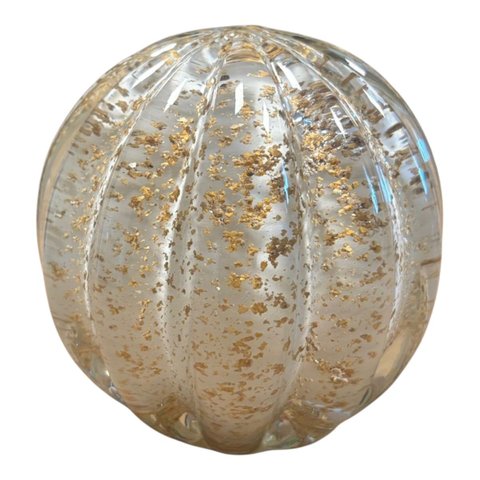 Esfera Murano Branca com Dourado - Tamanho M (10 X 10 Cm)