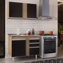 Ver imagem 2 de Armário Aéreo Indiana e Balcão Gabinete 100cm com Pia Inox Luziania Castanho/Preto - Lumil Lumil Móv