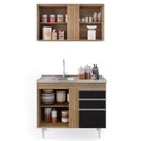 Ver imagem 3 de Armário Aéreo Indiana e Balcão Gabinete 100cm com Pia Inox Luziania Castanho/Preto - Lumil Lumil Móv