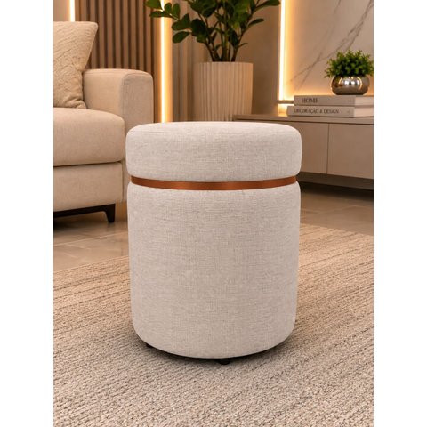 Puff com Cinta Superior Cobre Fosco Bege Linho - Let Móveis