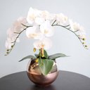 Ver imagem 4 de Arranjo de Flor Artificial com Três Orquideas de Silicone Branca no Vaso Rose Gold