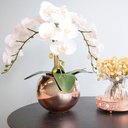 Ver imagem 1 de Arranjo de Flor Artificial com Três Orquideas de Silicone Branca no Vaso Rose Gold