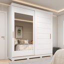 Ver imagem 1 de Guarda-Roupa Casal 2 Portas de Correr com Espelho e Pés 100% MDF 202cm Firenze Espresso Móveis Branco